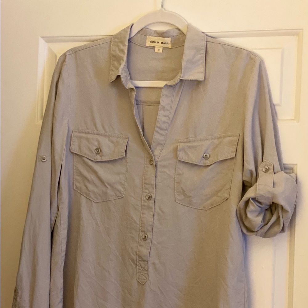 Medium Gray Cloth & Stone Button Up Long Sleeved Shirt